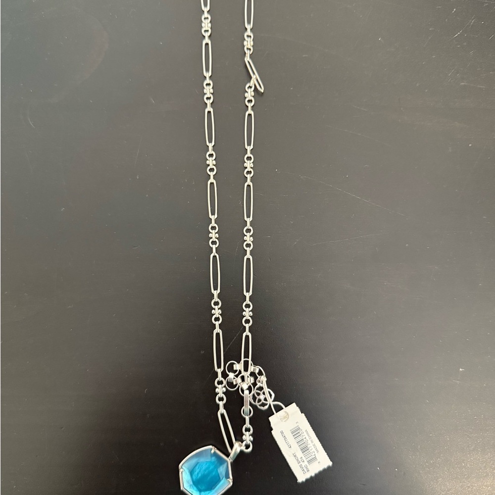 Kendra Scott Silver Necklace with Teal Pendant